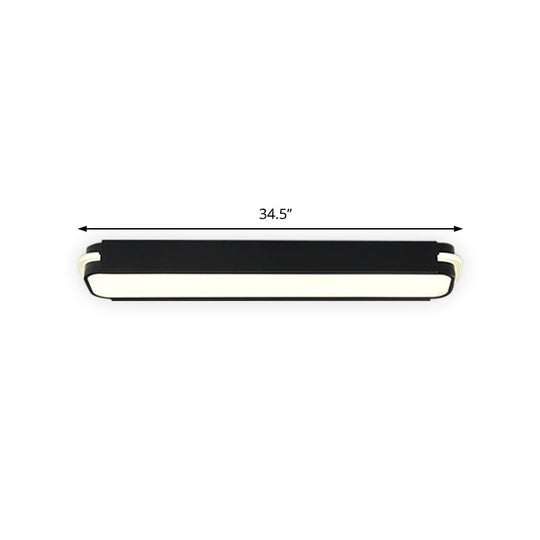 Modern Led Black Flushmount Ceiling Light Fixture - Metallic Rectangle 19’/27’/34.5’ Long White/Warm