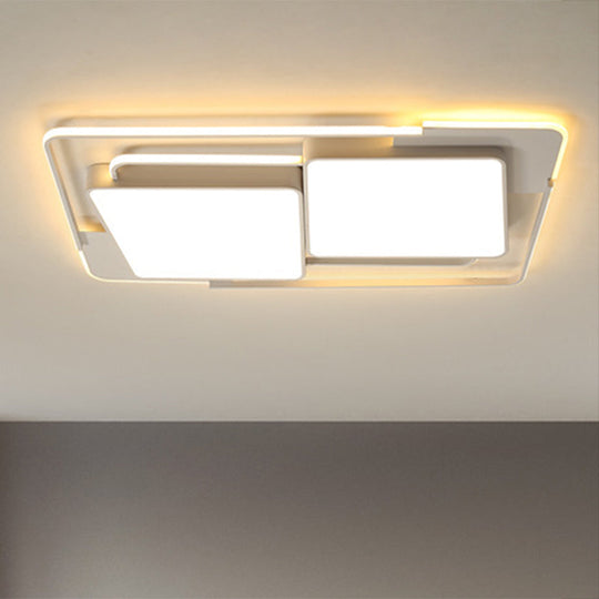 Modern Metal Led Flush Ceiling Light For Living Room - Rectangular White/Black Fixture With Warm