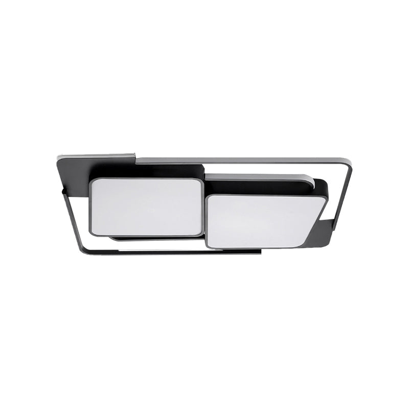 Modern Metal Led Flush Ceiling Light For Living Room - Rectangular White/Black Fixture With Warm