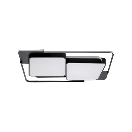 Modern Metal Led Flush Ceiling Light For Living Room - Rectangular White/Black Fixture With Warm