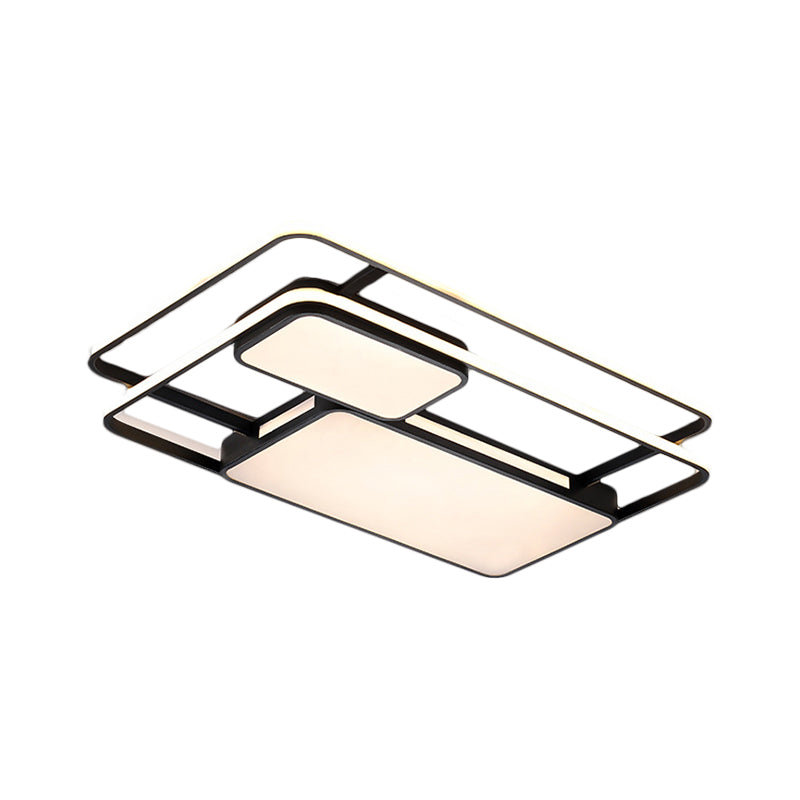 Rectangular Led Flush Ceiling Light In White/Black With Modernist Metallic Finish - White/Warm