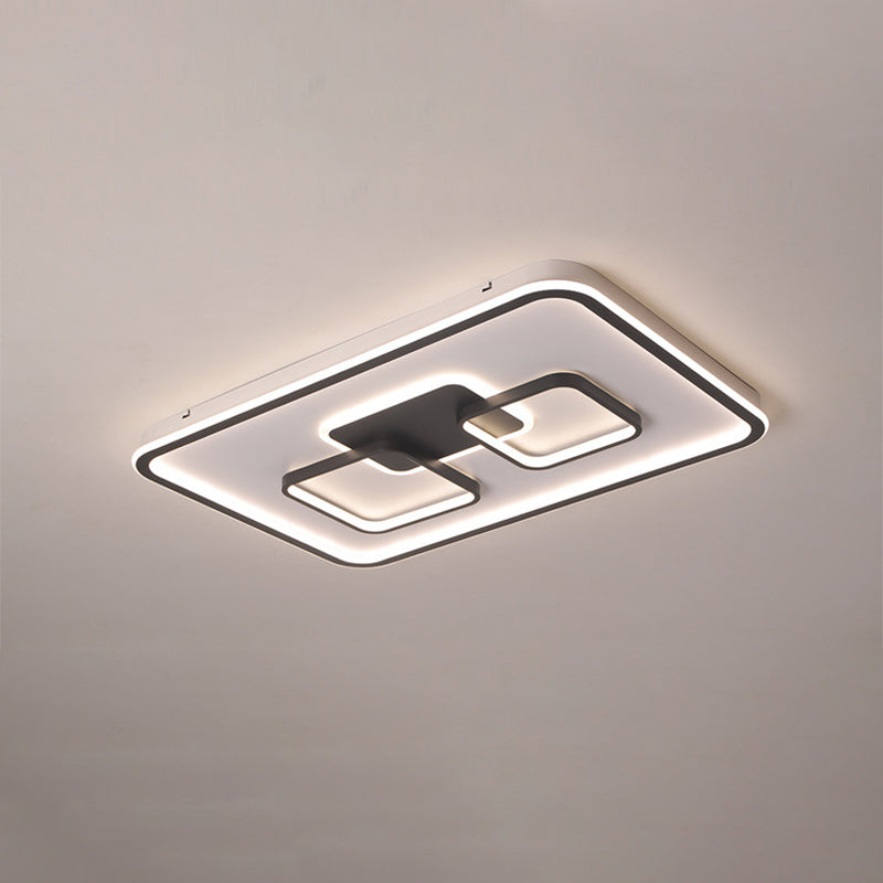 Modern Metal Rectangular Flushmount Led Ceiling Light In Black - White/Warm For Living Room