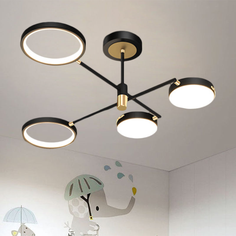 Modern Metallic 4 - Light Round Semi Flush Led Dining Room Fixture