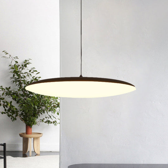 Sleek Led Bedroom Hanging Light Kit With Stylish White/Black Finish Pendant Lamp. Featuring Round