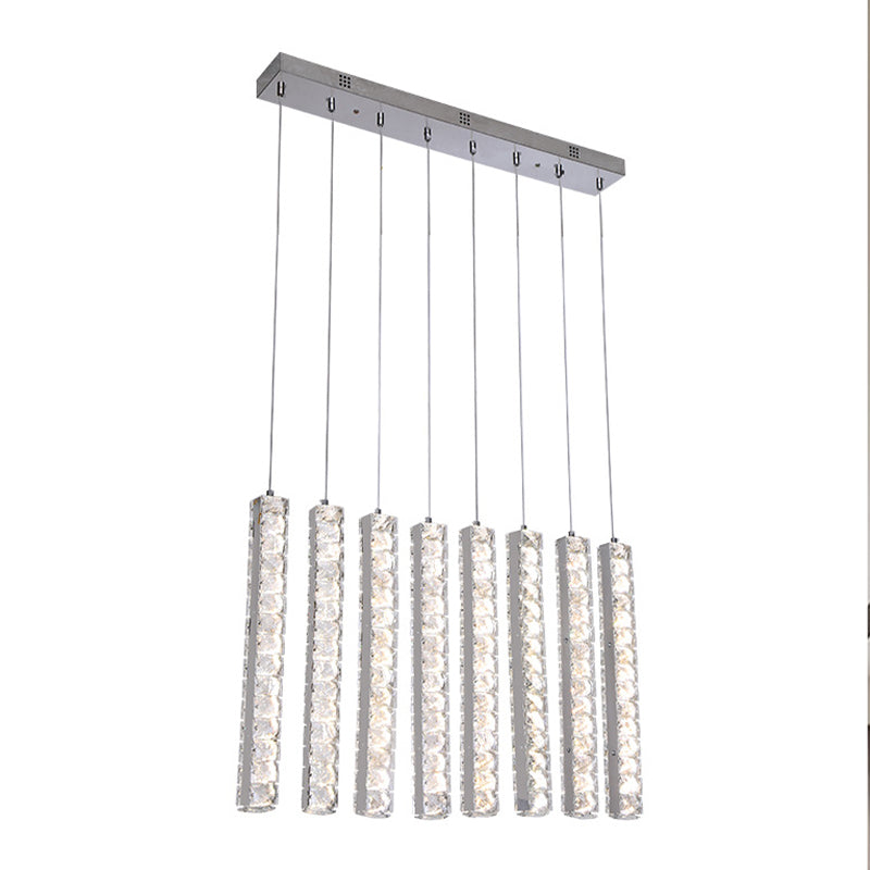 Chrome Crystal-Encrusted Rectangle Pendant Light: Minimalist Led Multi Hanging Dining Table Fixture