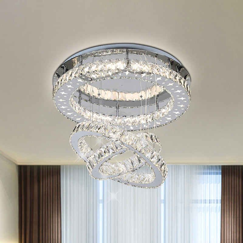 Modern Stainless Steel Crystal Bedroom Led Semi Flush Mount Ceiling Light Stainless - Steel