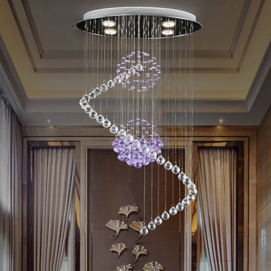 Crystal Orb Led Ceiling Pendant - Twisted Hall Light With Modern Stylish Chrome Finish
