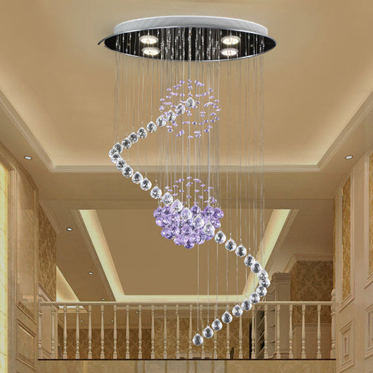 Crystal Orb Led Ceiling Pendant - Twisted Hall Light With Modern Stylish Chrome Finish