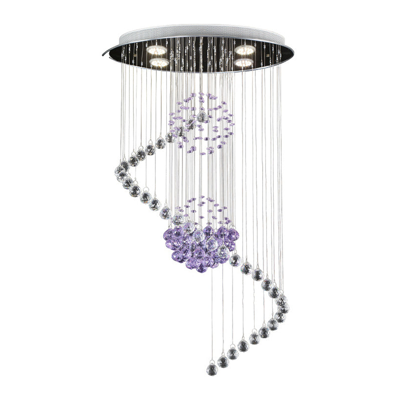 Modern Crystal Orb Led Ceiling Pendant Light With Stylish Twisted Chrome Finish