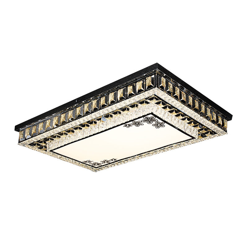 Contemporary Rectangular Led Flush Mount Ceiling Light With Crystal Black Insert