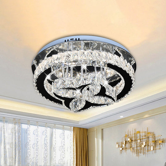 Modern Flower And Hoop Led Semi Flush Stainless Steel Crystal Ceiling Light Stainless - Steel