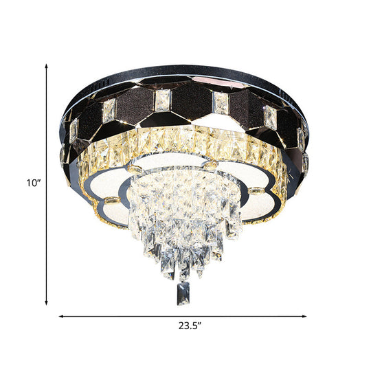 Modern Led Crystal Ceiling Light With Stainless Steel Finish And Floral Accent