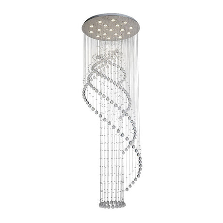 Spiral Crystal Cascading Pendant Light - Modern Led Chrome Lobby Ceiling Fixture