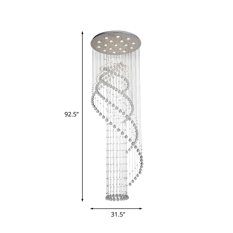 Spiral Crystal Cascading Pendant Light - Modern Led Chrome Lobby Ceiling Fixture