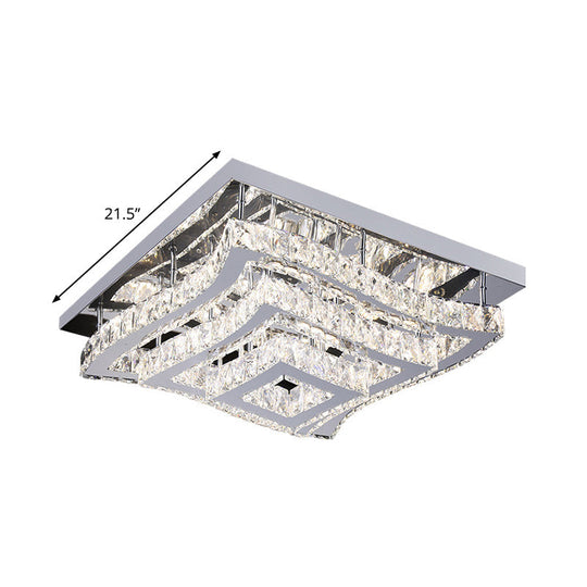 Modern Stainless Steel Crystal Led Semi - Flush Ceiling Light With Wavy Tiers