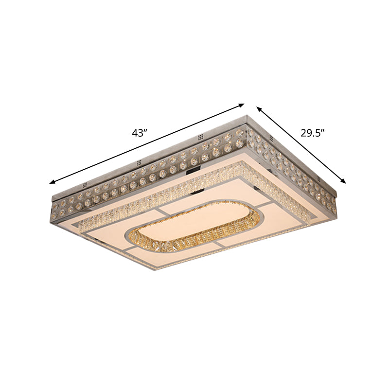 Modern Crystal Chrome Led Ceiling Light With Cutout Design - Rectangle Shape