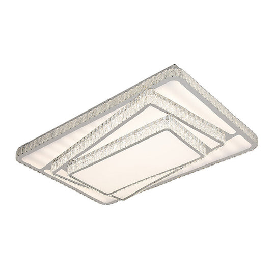 Contemporary LED Flush Ceiling Light with Stacked Crystal Rectangles in White White