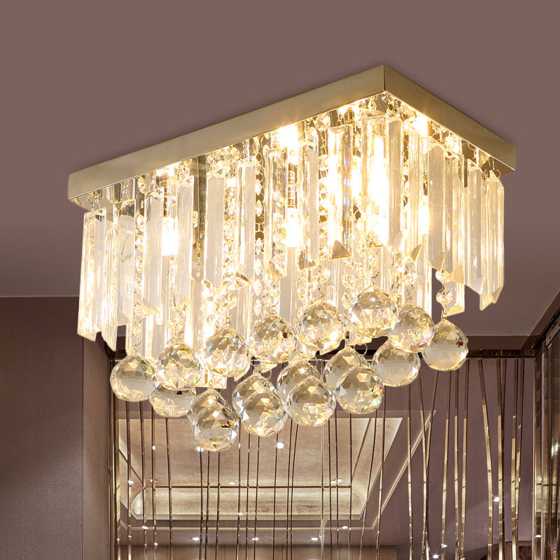 Clear Crystal Led Flushmount Ceiling Light - Sleek Cuboid Design For Corridors