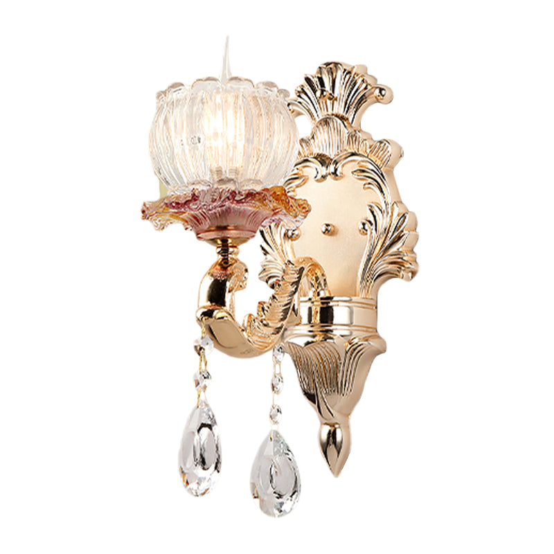 Gold Scalloped Dome Crystal Wall Sconce Light - Postmodern Bedside Accent