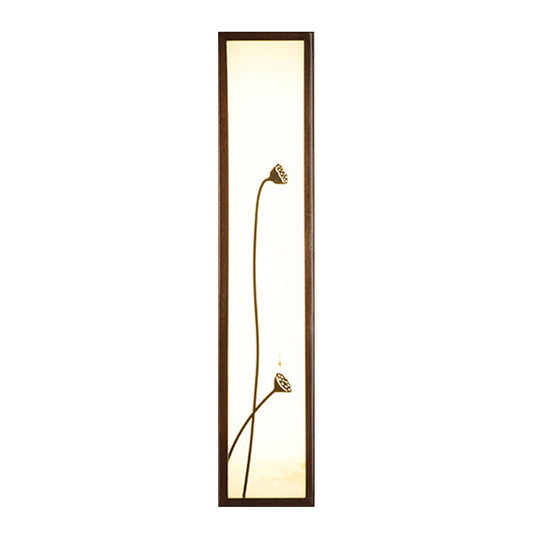 Chinese Style Led Wall Mural Lamp - Acrylic Brown Rectangle Mounted Light With Lotus/Leaf Pattern