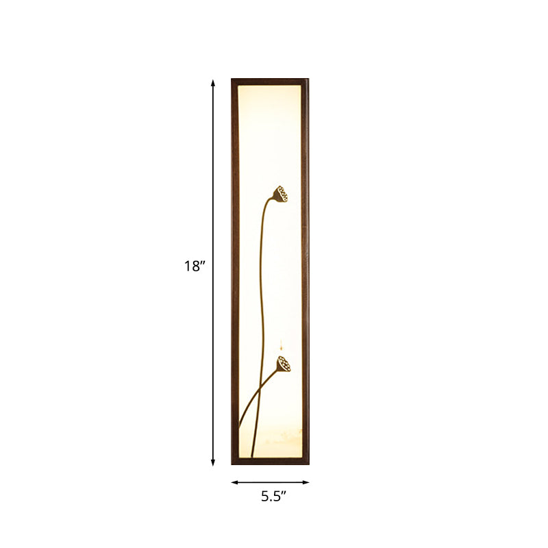 Chinese Style Led Wall Mural Lamp - Acrylic Brown Rectangle Mounted Light With Lotus/Leaf Pattern