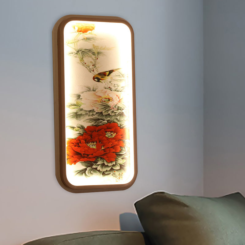 Chinese Style Led Red Peony Acrylic Wall Mount Lamp