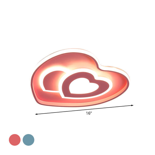 Heart Shape Ceiling Flush: Nordic Style Led Flush Mount Lighting With Acrylic Blue/Pink Finish
