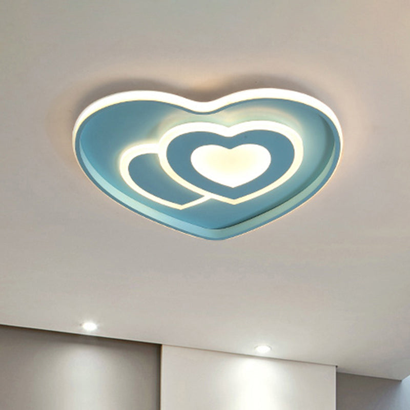 Heart Shape Ceiling Flush: Nordic Style Led Flush Mount Lighting With Acrylic Blue/Pink Finish