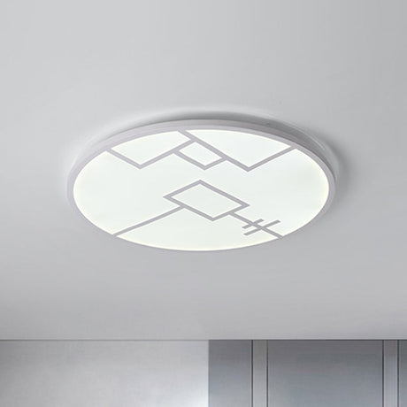 Modern Round Flush Mount Led Bedroom Light In White/Black Metallic With Pattern White