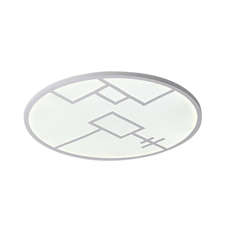 Modern Round Flush Mount Led Bedroom Light In White/Black Metallic With Pattern