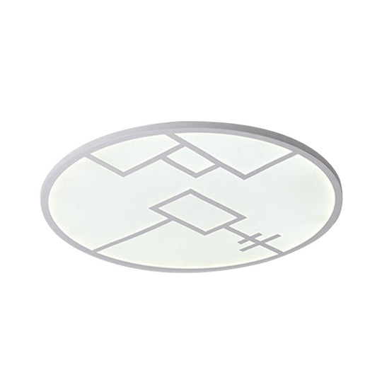 Modern Round Flush Mount Led Bedroom Light In White/Black Metallic With Pattern