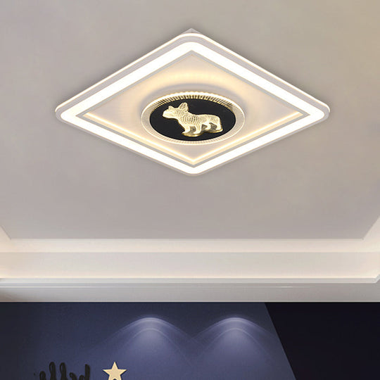 Nordic Animal Pattern Led Flush Lamp For Bedroom - Square/Round Mount In Black And White