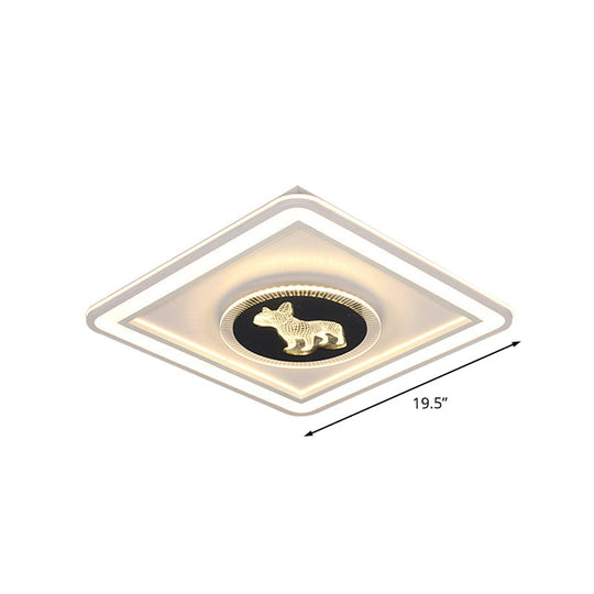 Nordic Animal Pattern Led Flush Lamp For Bedroom - Square/Round Mount In Black And White