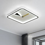 Modern Acrylic Led Bedroom Flushmount With Clock Design - Round/Square Black/Gold Black / Square