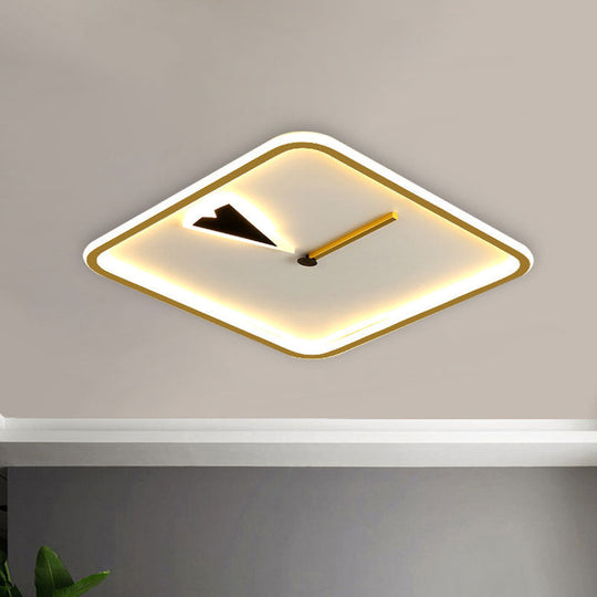 Modern Acrylic Led Bedroom Flushmount With Clock Design - Round/Square Black/Gold Gold / Square