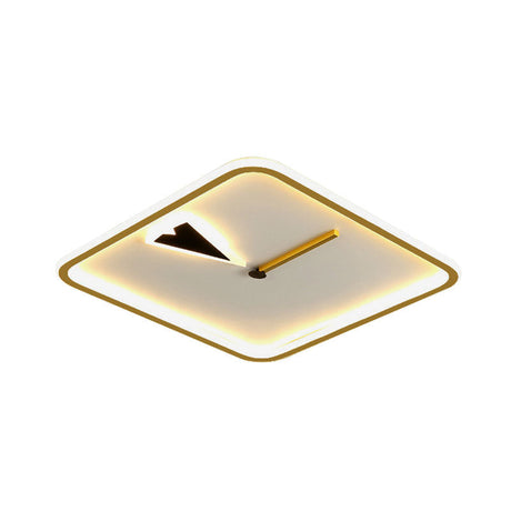 Modern Acrylic Led Bedroom Flushmount With Clock Design - Round/Square Black/Gold