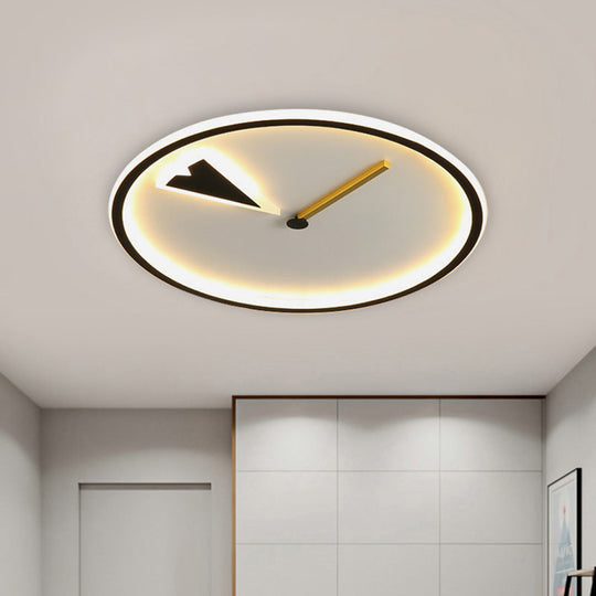 Modern Acrylic Led Bedroom Flushmount With Clock Design - Round/Square Black/Gold