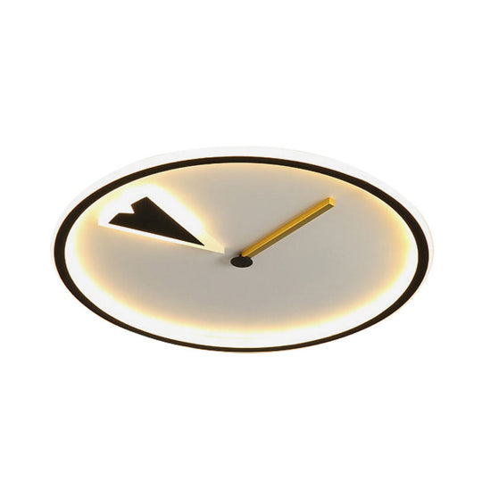 Modern Acrylic Led Bedroom Flushmount With Clock Design - Round/Square Black/Gold