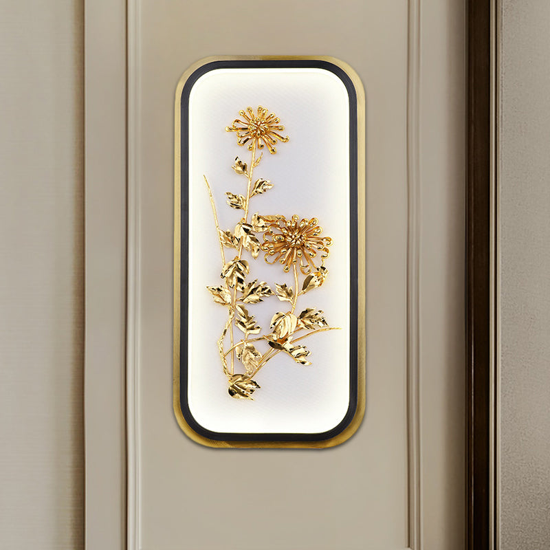 Metallic Gold Led Wall Mounted Light Fixture - Oriental Style Plum Blossom Mural Design / B