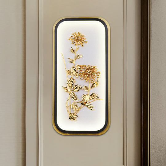 Metallic Gold Led Wall Mounted Light Fixture - Oriental Style Plum Blossom Mural Design / B