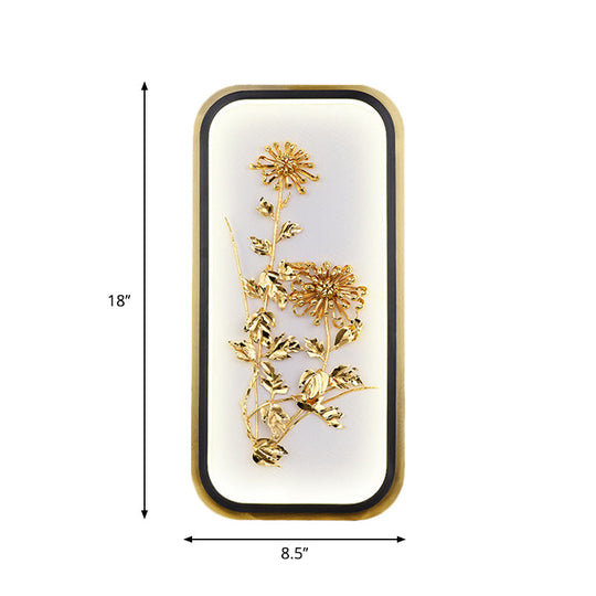 Metallic Gold Led Wall Mounted Light Fixture - Oriental Style Plum Blossom Mural Design