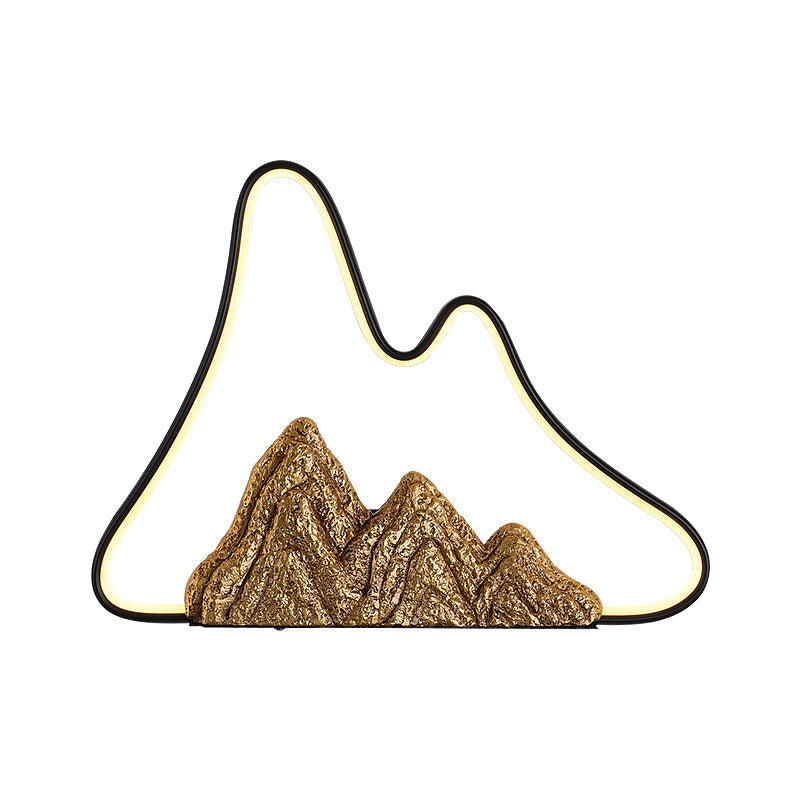 Geometric Ironic Mural Light: Led Oriental Black-Gold Wall Lamp With Mountain Pattern