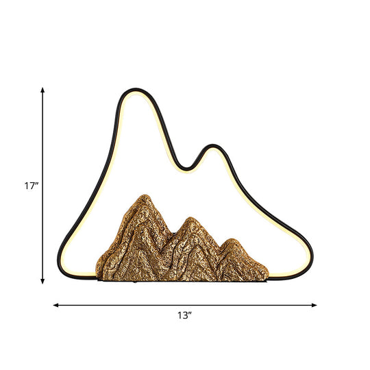 Geometric Ironic Mural Light: Led Oriental Black-Gold Wall Lamp With Mountain Pattern