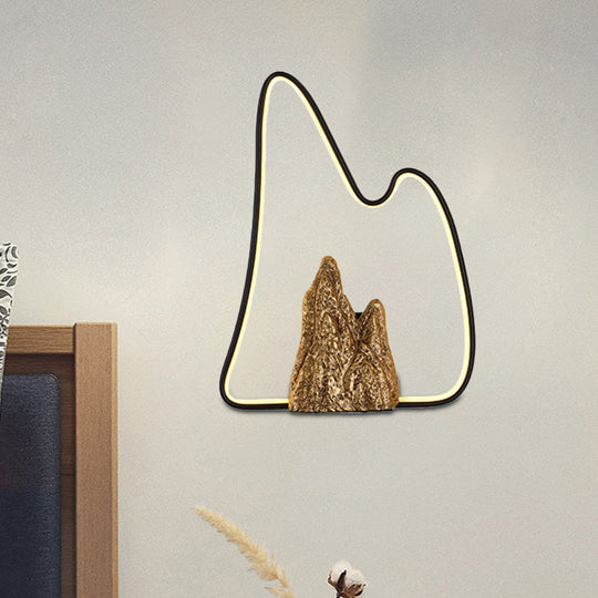 Geometric Ironic Mural Light: Led Oriental Black-Gold Wall Lamp With Mountain Pattern / B