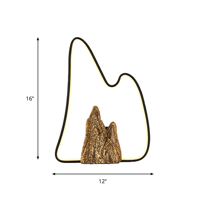 Geometric Ironic Mural Light: Led Oriental Black-Gold Wall Lamp With Mountain Pattern