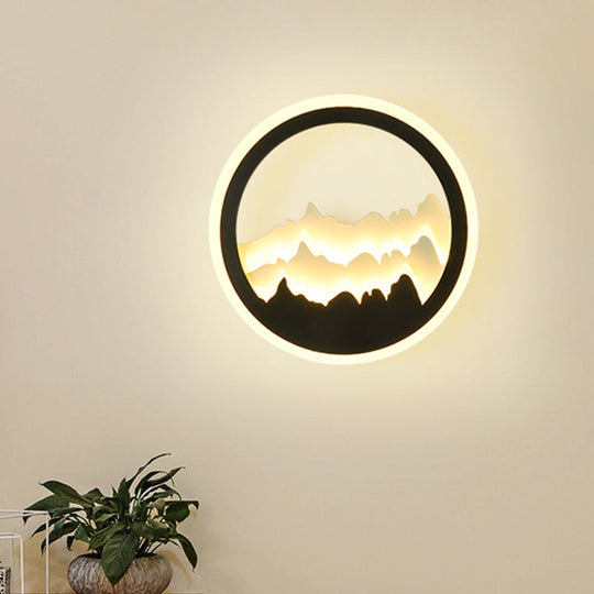 Contemporary Round Acrylic Mountain Mural Led Wall Light