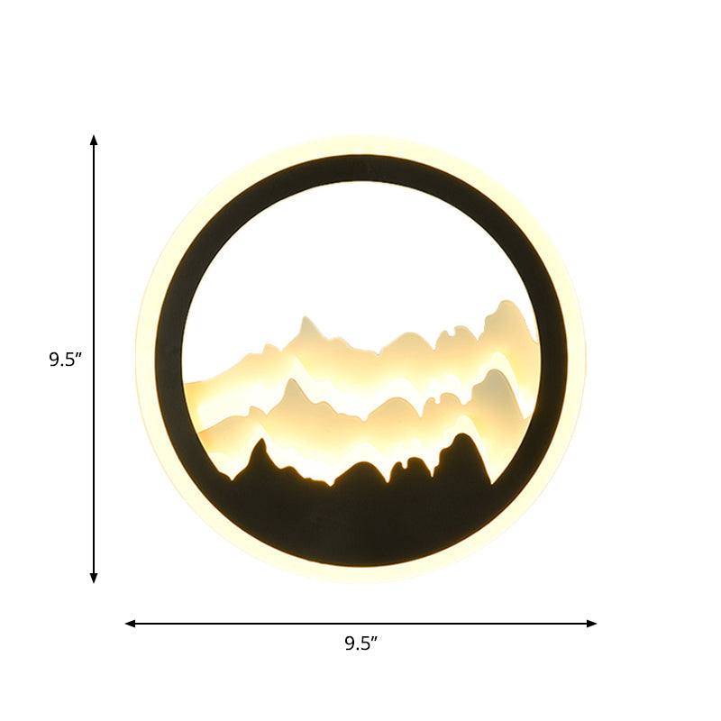 Contemporary Round Acrylic Mountain Mural Led Wall Light