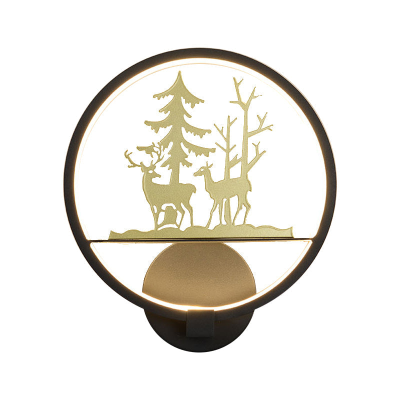 Led Elk Patterned Wall Mural Light: Minimalist Black Lighting Idea With Metallic Shade