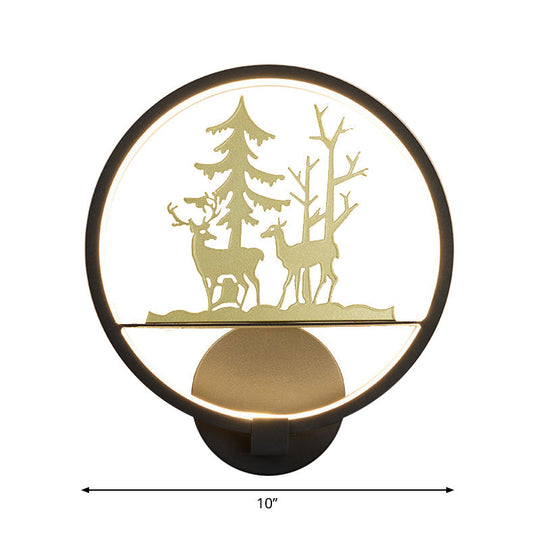 Led Elk Patterned Wall Mural Light: Minimalist Black Lighting Idea With Metallic Shade