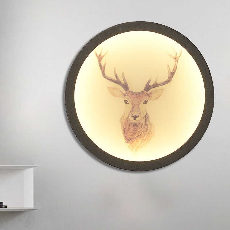 Led Elk Deer Acrylic Wall Mounted Light - Contemporary Style White Circular Design Black / A